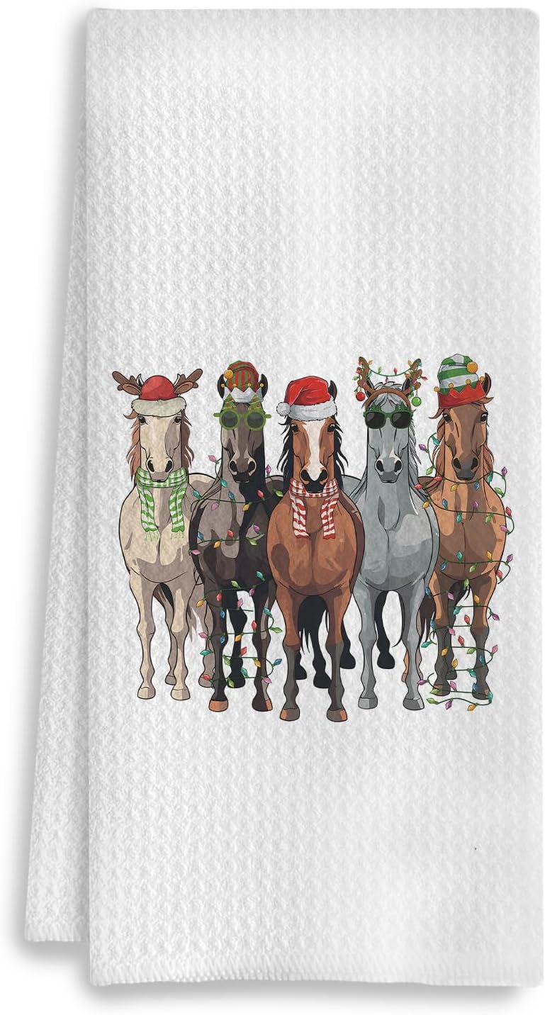 COWEB Christmas Horse Kitchen Towels, Horse Gifts for Women Girls, Gifts for Horse Lovers, Christmas Horse Decorations Dish Towels Tea Towels for Kitchen, Christmas Hand Towels for Bathroom, 16x24 Inch - Image 1